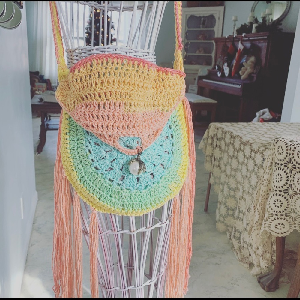 Rainbow Boho bag with claw closure